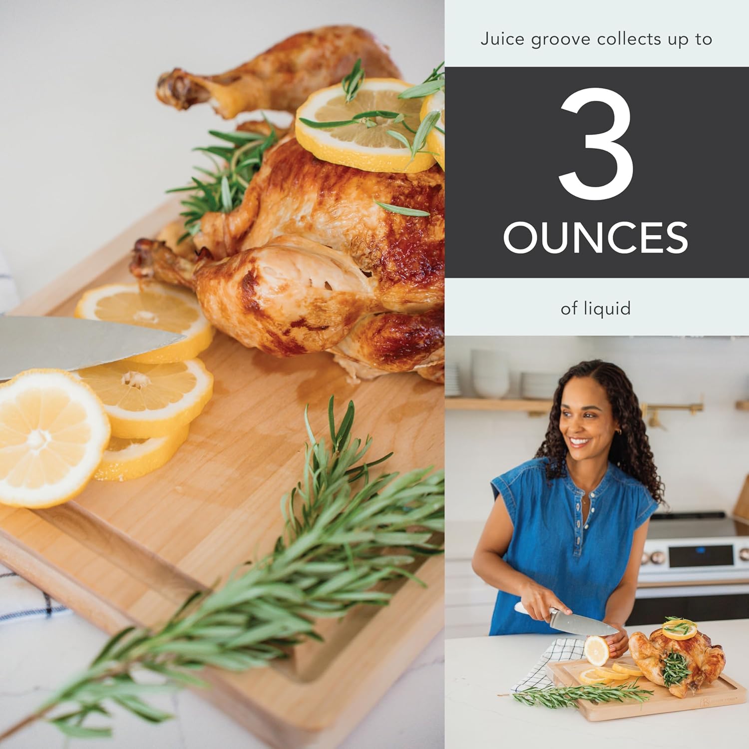 ROSSIE HOME Wood Cutting Board, Heavy-Duty, Pre-Oiled, Reversible Charcuterie Board with Juice Groove and Carrying Handles for Kitchen - Blonde Maple - 14x11 Inch - Style No. 605116