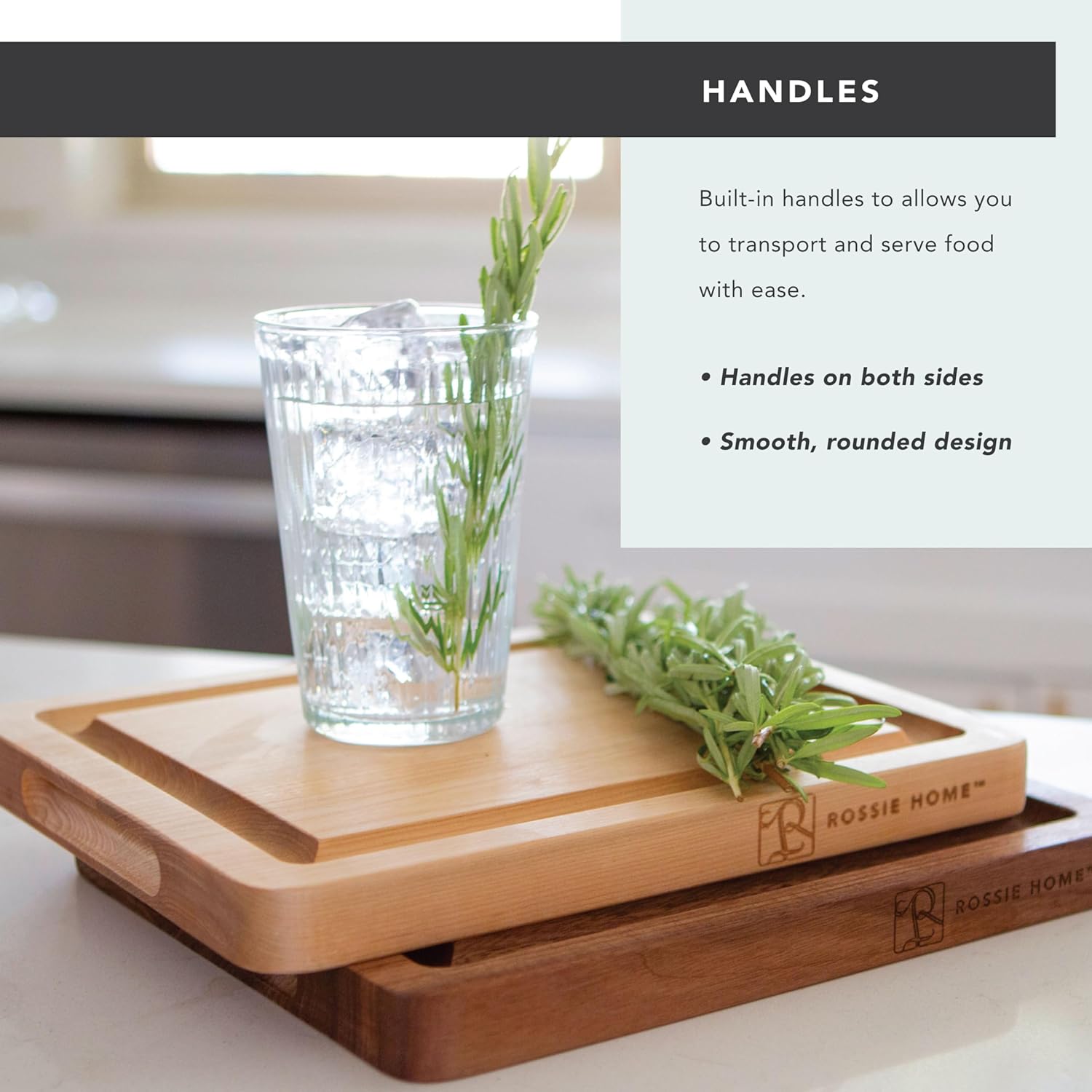 ROSSIE HOME Wood Cutting Board, Heavy-Duty, Pre-Oiled, Reversible Charcuterie Board with Juice Groove and Carrying Handles for Kitchen - Blonde Maple - 14x11 Inch - Style No. 605119