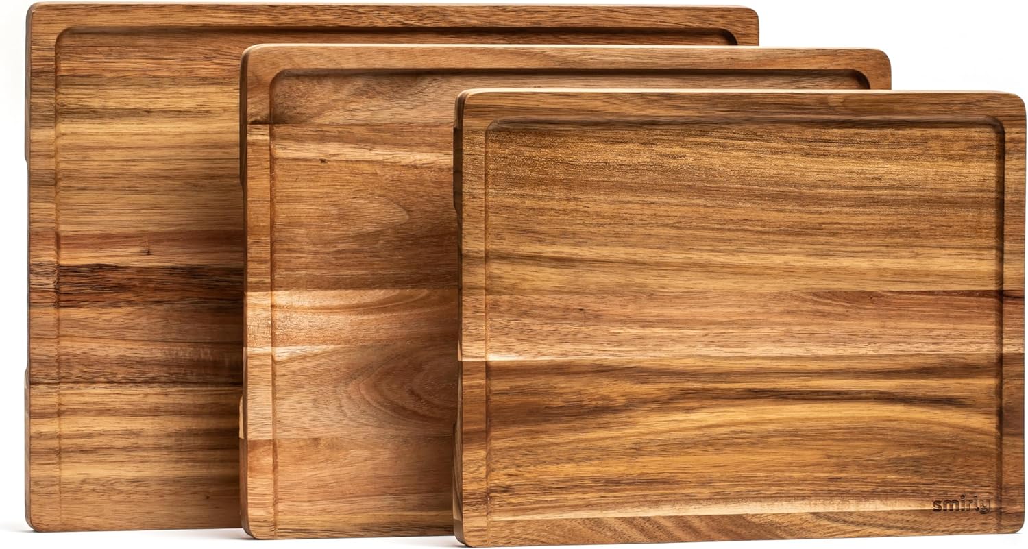 SMIRLY Wooden Cutting Boards For Kitchen - Bamboo Cutting Board Set, Wood Cutting Board Set, Cutting Board Wood, Wooden Chopping Board, Wooden Cutting Board Set, Acacia Wood SMIRLY Wooden Cutting Boards For Kitchen - Bamboo Cutting Board Set, Wood Cutting Board Set, Cutting Board Wood, Wooden Chopping Board, Wooden Cutting Board Set, Acacia Wood