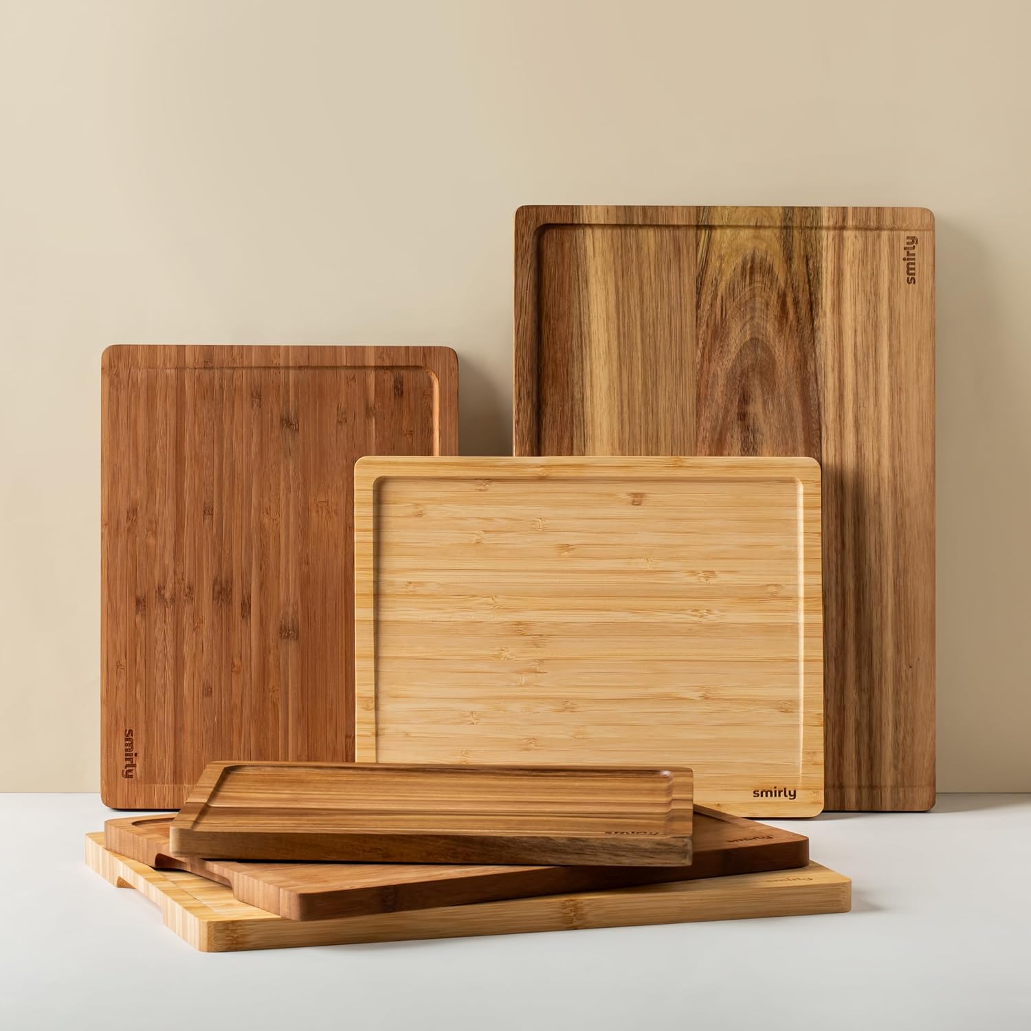 SMIRLY Wooden Cutting Boards For Kitchen - Bamboo Cutting Board Set, Wood Cutting Board Set, Cutting Board Wood, Wooden Chopping Board, Wooden Cutting Board Set, Acacia Wood0