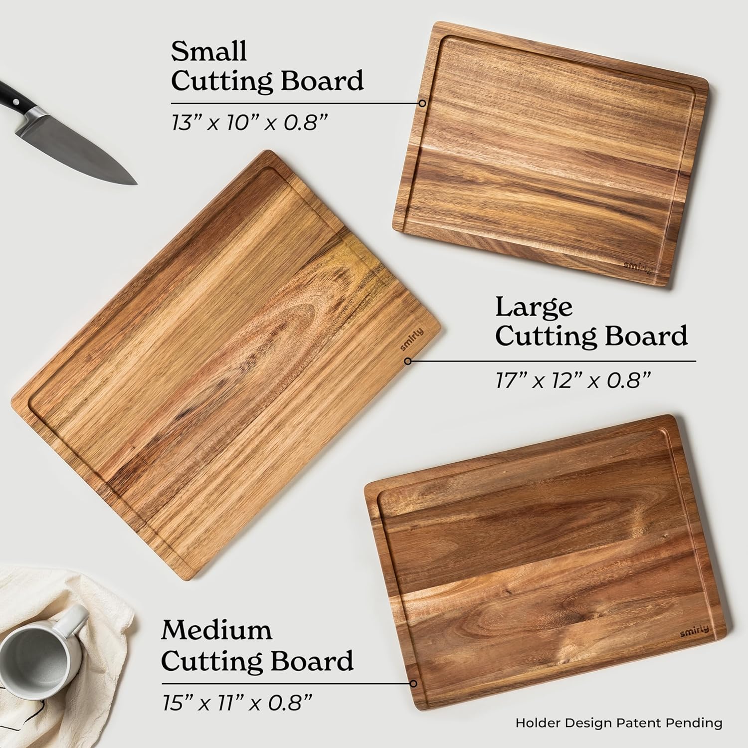 SMIRLY Wooden Cutting Boards For Kitchen - Bamboo Cutting Board Set, Wood Cutting Board Set, Cutting Board Wood, Wooden Chopping Board, Wooden Cutting Board Set, Acacia Wood65