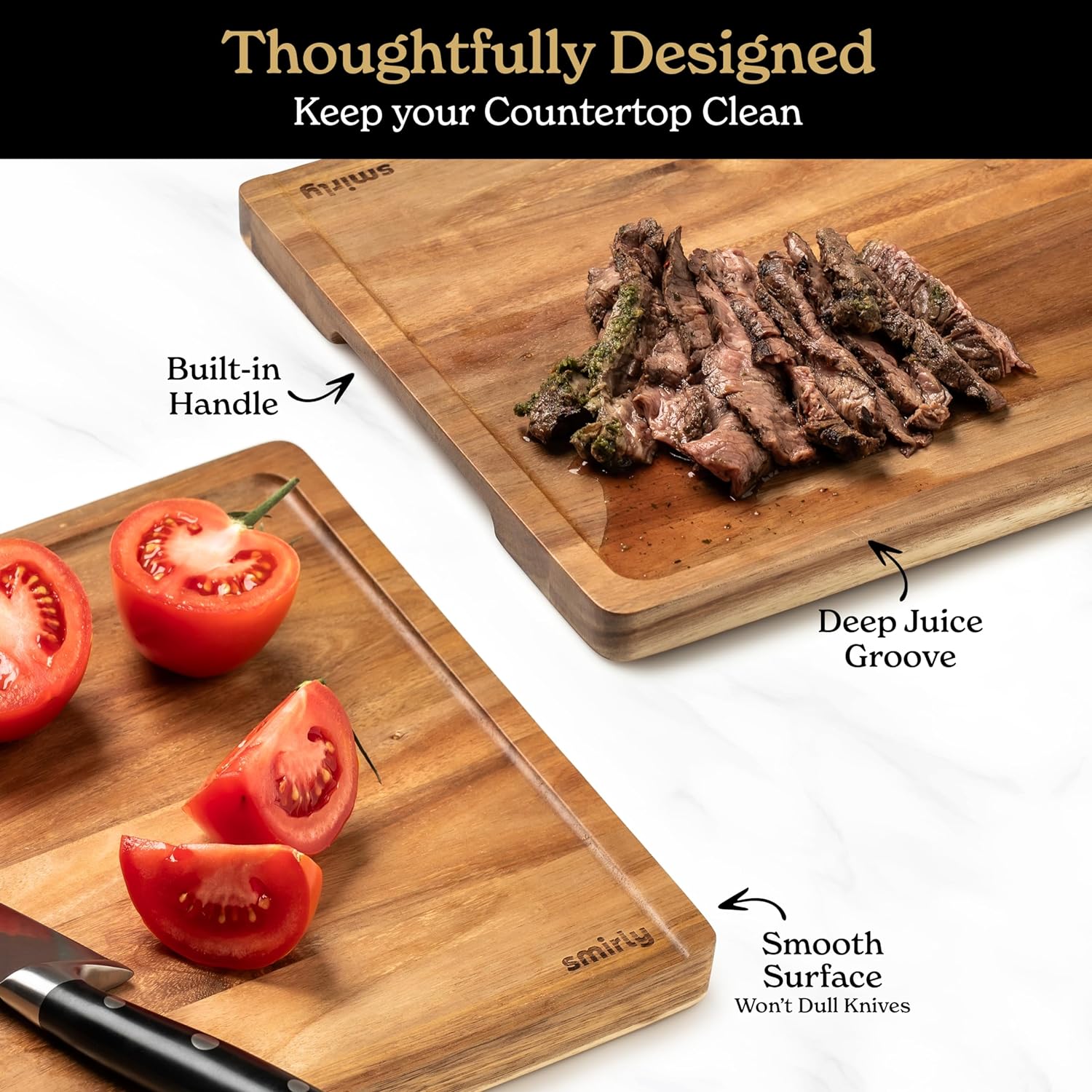SMIRLY Wooden Cutting Boards For Kitchen - Bamboo Cutting Board Set, Wood Cutting Board Set, Cutting Board Wood, Wooden Chopping Board, Wooden Cutting Board Set, Acacia Wood8