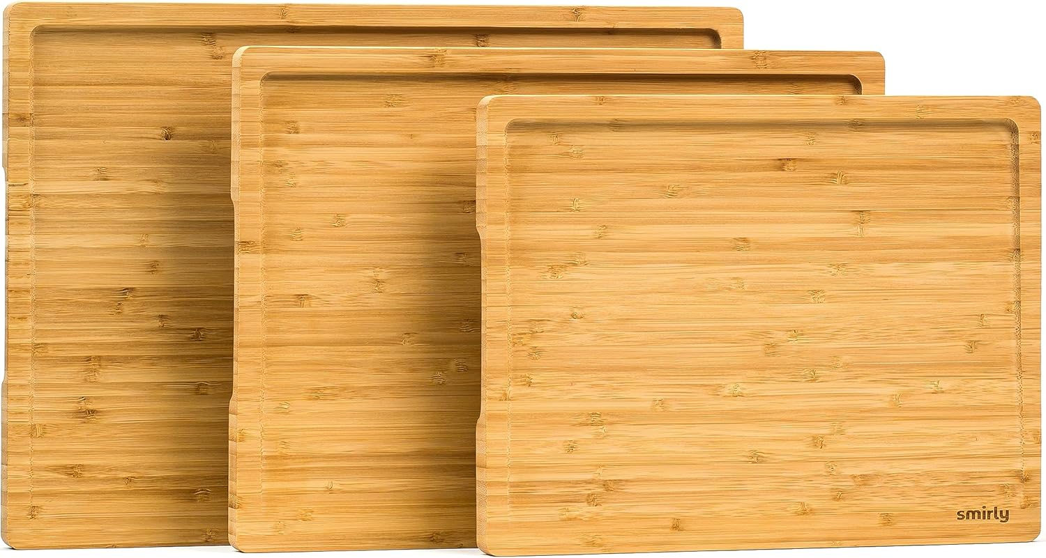 SMIRLY Wooden Cutting Boards For Kitchen - Bamboo Cutting Board Set, Wood Cutting Board Set, Cutting Board Wood, Wooden Chopping Board, Wooden Cutting Board Set, Bamboo Natural SMIRLY Wooden Cutting Boards For Kitchen - Bamboo Cutting Board Set, Wood Cutting Board Set, Cutting Board Wood, Wooden Chopping Board, Wooden Cutting Board Set, Bamboo Natural