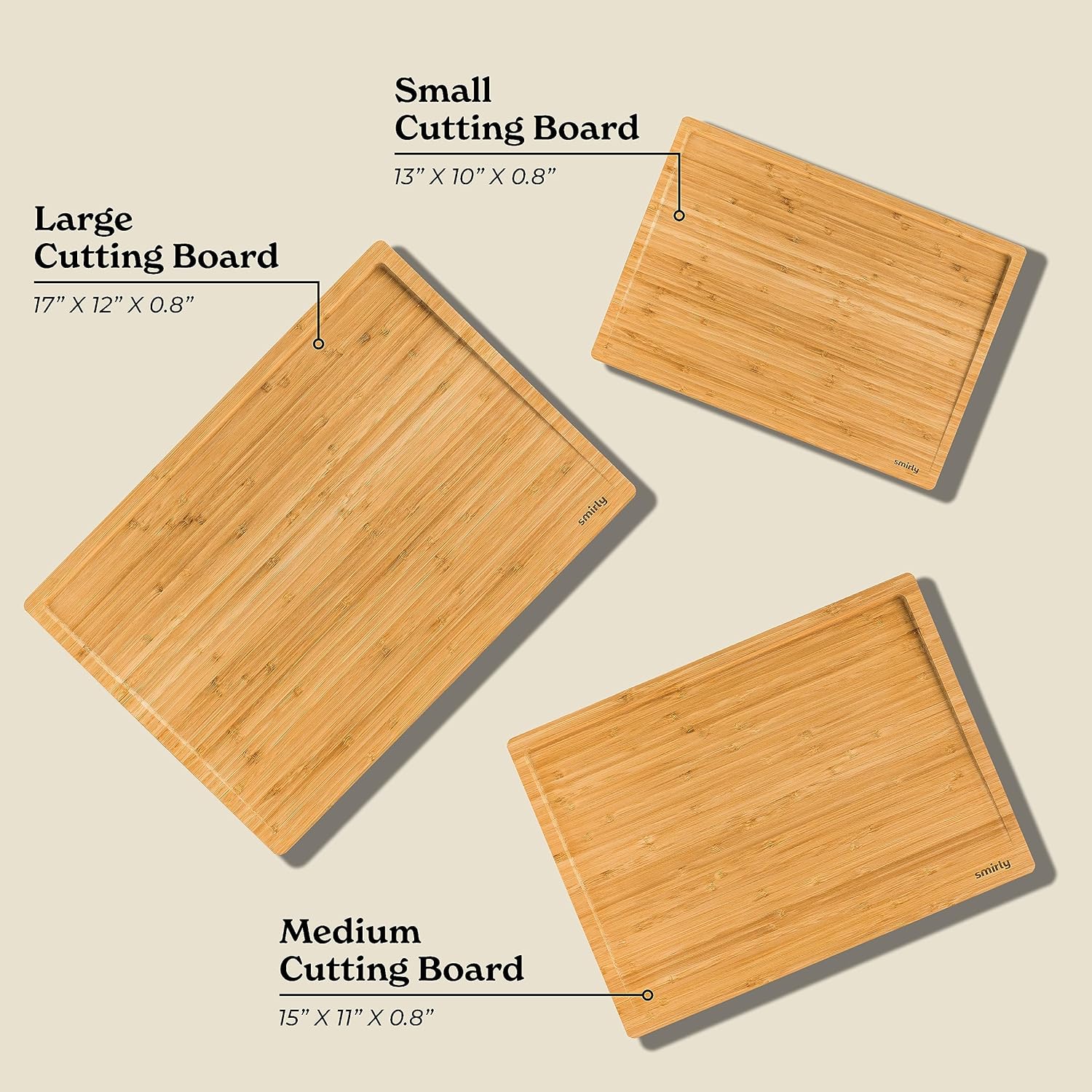 SMIRLY Wooden Cutting Boards For Kitchen - Bamboo Cutting Board Set, Wood Cutting Board Set, Cutting Board Wood, Wooden Chopping Board, Wooden Cutting Board Set, Bamboo Natural1