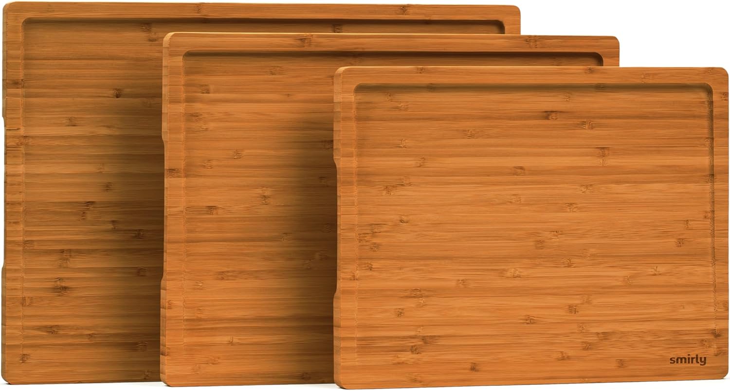 SMIRLY Wooden Cutting Boards For Kitchen - Bamboo Cutting Board Set, Wood Cutting Board Set, Cutting Board Wood, Wooden Chopping Board, Wooden Cutting Board Set SMIRLY Wooden Cutting Boards For Kitchen - Bamboo Cutting Board Set, Wood Cutting Board Set, Cutting Board Wood, Wooden Chopping Board, Wooden Cutting Board Set