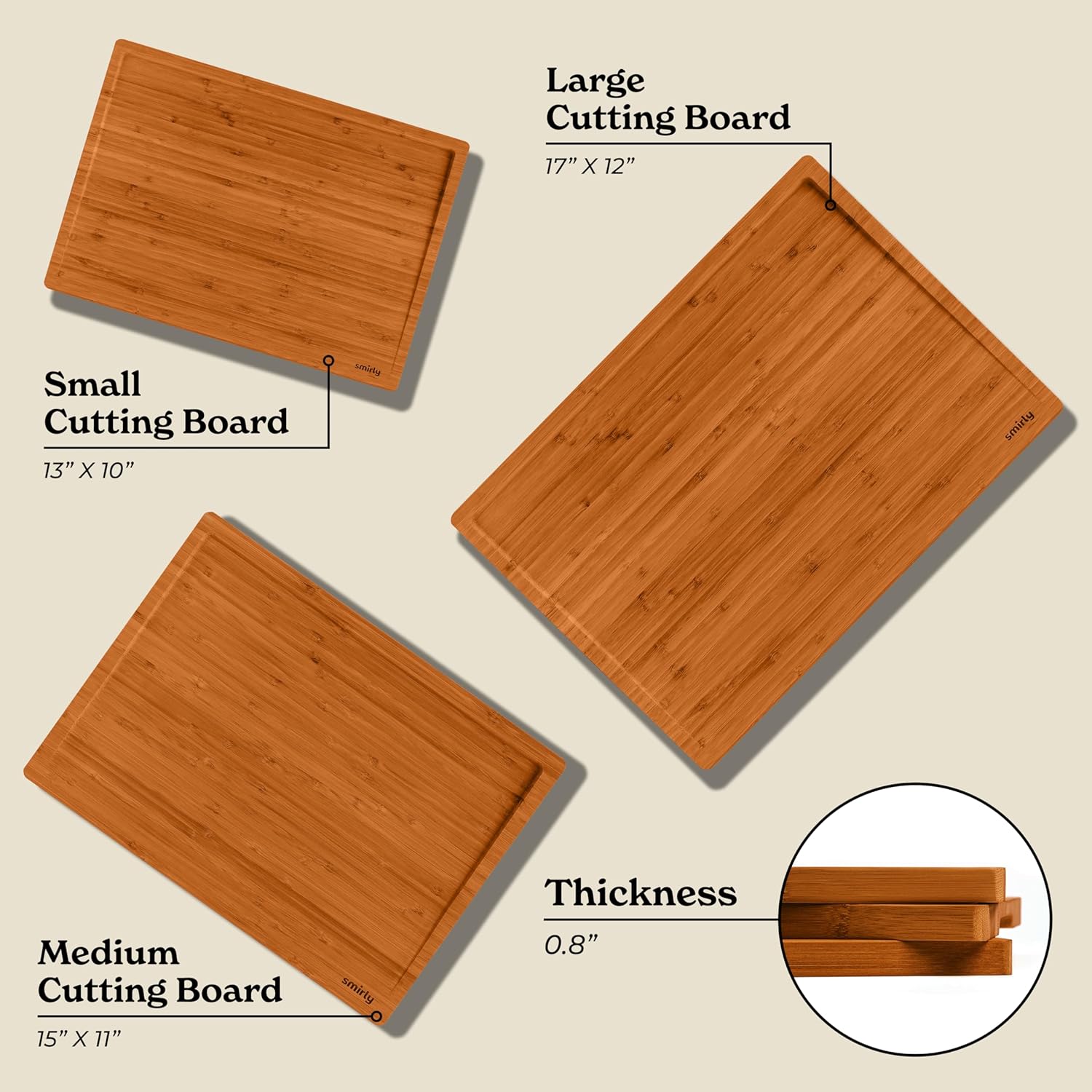 SMIRLY Wooden Cutting Boards For Kitchen - Bamboo Cutting Board Set, Wood Cutting Board Set, Cutting Board Wood, Wooden Chopping Board, Wooden Cutting Board Set1