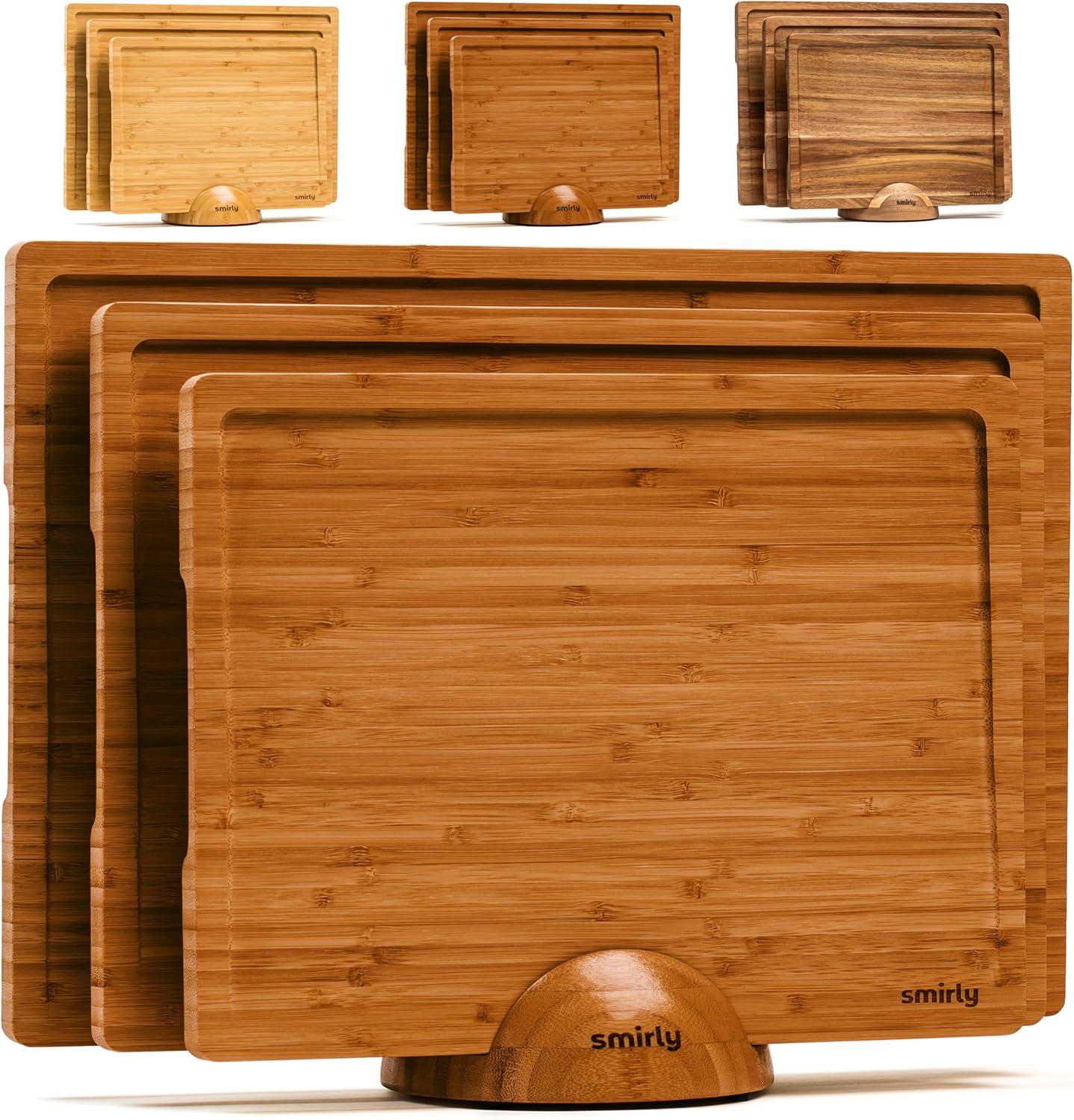 SMIRLY Wooden Cutting Boards For Kitchen - Bamboo Cutting Board Set with Holder, Wood Cutting Board Set, Cutting Board Wood, Wooden Chopping Board, Wooden Cutting Board Set SMIRLY Wooden Cutting Boards For Kitchen - Bamboo Cutting Board Set with Holder, Wood Cutting Board Set, Cutting Board Wood, Wooden Chopping Board, Wooden Cutting Board Set