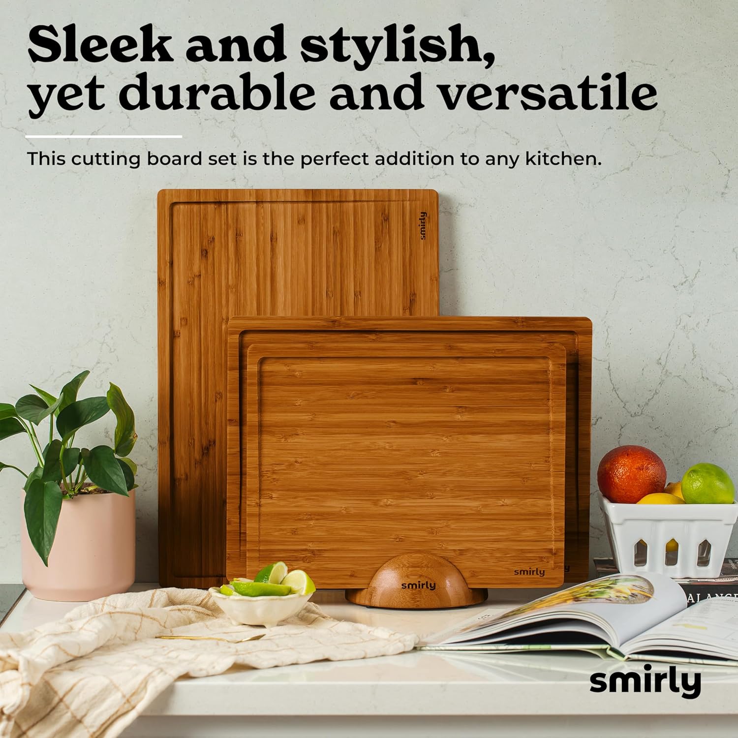 SMIRLY Wooden Cutting Boards For Kitchen - Bamboo Cutting Board Set with Holder, Wood Cutting Board Set, Cutting Board Wood, Wooden Chopping Board, Wooden Cutting Board Set89