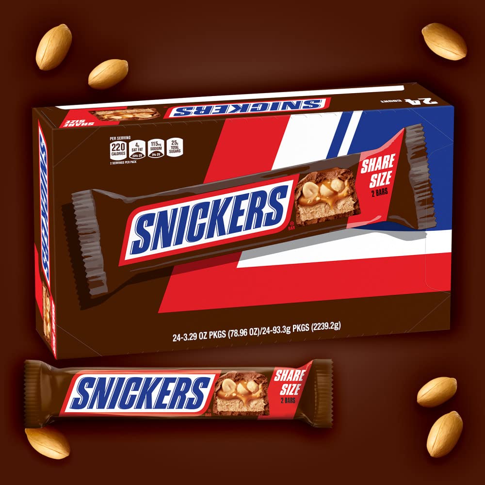 SNICKERS Original Milk Chocolate Trick or Treat Halloween Candy Bars Individually Wrapped Share Size Candy Bars, 3.29 Oz Packs, 24 Ct1