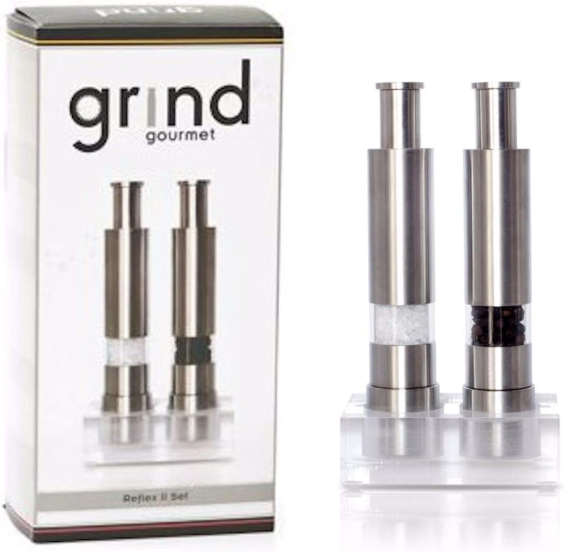 Salt and Pepper Grinder Set, Refillable, Manually Operated Pump & Grind, Thumb Press Peppermill, and Salt Grinder.8