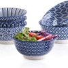 Selamica 7 inches Porcelain Cereal Bowl Set - Set of 6, Soup Bowls, Ceramic bowls for Cereal, Soup, Salad and Pasta, Vintage Blue