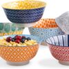 Selamica Porcelain 20oz Cereal Bowl Set - Set of 6, 6 inch Soup Bowls, Ceramic bowls for Cereal, Soup, Salad and Pasta, Colorful bowls