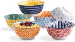 Selamica Porcelain 20oz Cereal Bowl Set - Set of 6, 6 inch Soup Bowls, Ceramic bowls for Cereal, Soup, Salad and Pasta, Colorful bowls