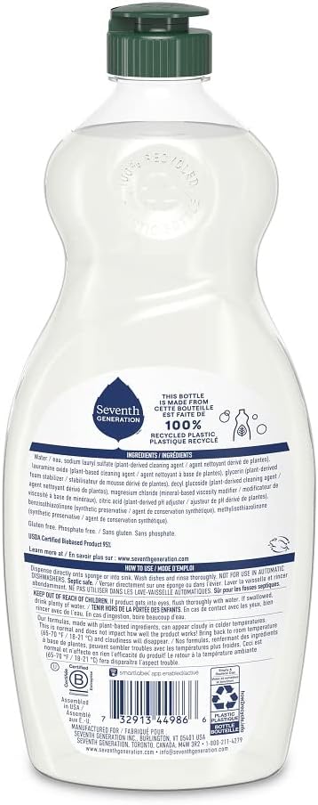 Seventh Generation Dish Liquid Soap, Free & Clear, 25 Oz, Pack of 61