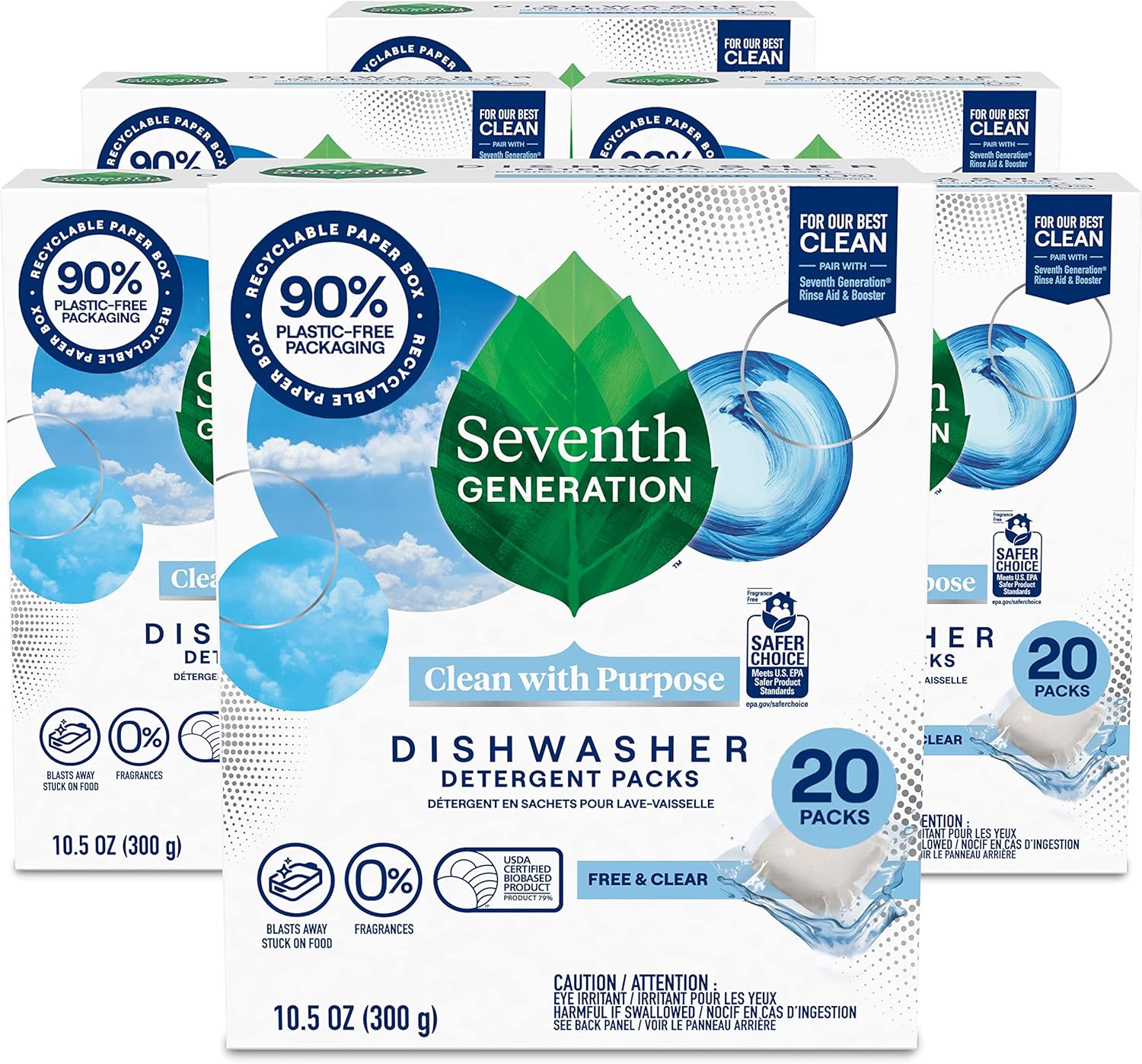 Seventh Generation Dishwasher Detergent Packs Free & Clear Pack of 6 for sparkling dishes Dishwasher tabs, 20 count Seventh Generation Dishwasher Detergent Packs Free & Clear Pack of 6 for sparkling dishes Dishwasher tabs, 20 count