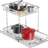 Simple Houseware 2-Tier (L+L) Organizer Pull Out Under Cabinet Sliding Shelf, Chrome