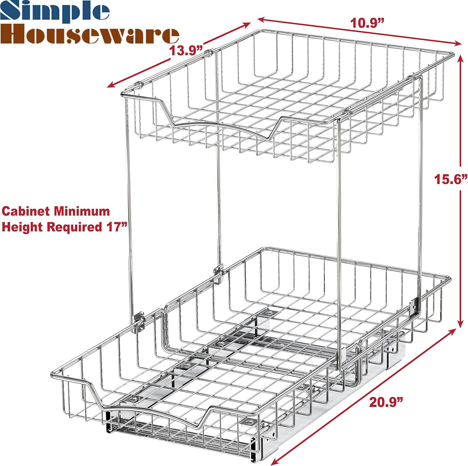 Simple Houseware 2-Tier (L+L) Organizer Pull Out Under Cabinet Sliding Shelf, Chrome0