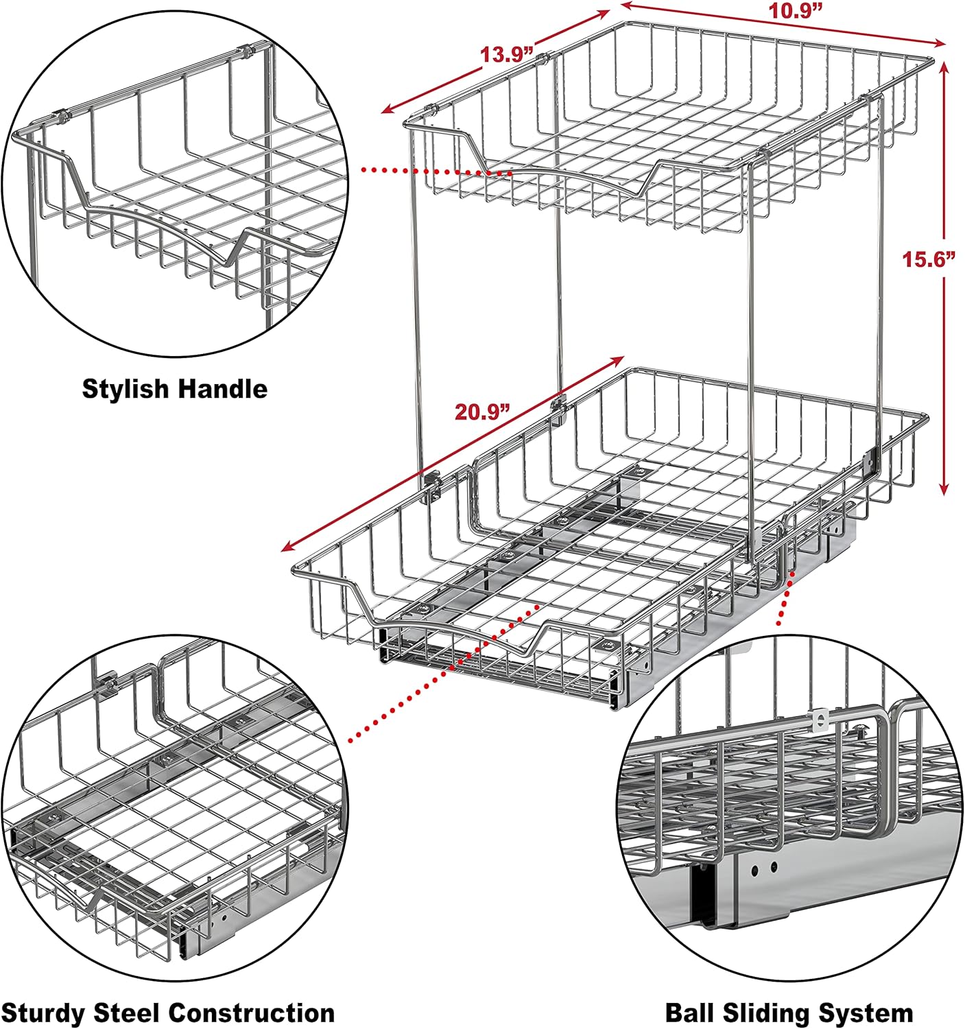 Simple Houseware 2-Tier (L+L) Organizer Pull Out Under Cabinet Sliding Shelf, Chrome1