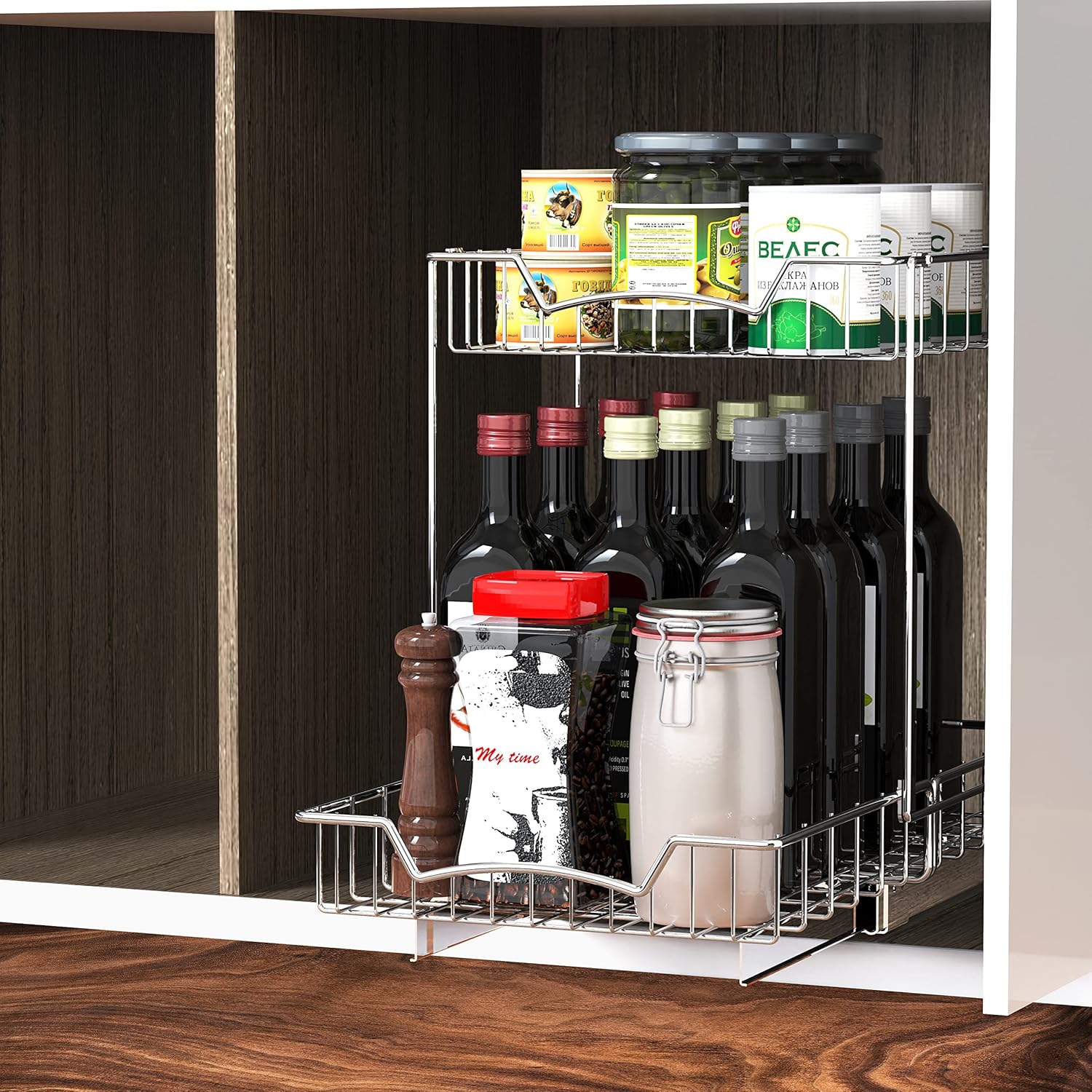 Simple Houseware 2-Tier (L+L) Organizer Pull Out Under Cabinet Sliding Shelf, Chrome3