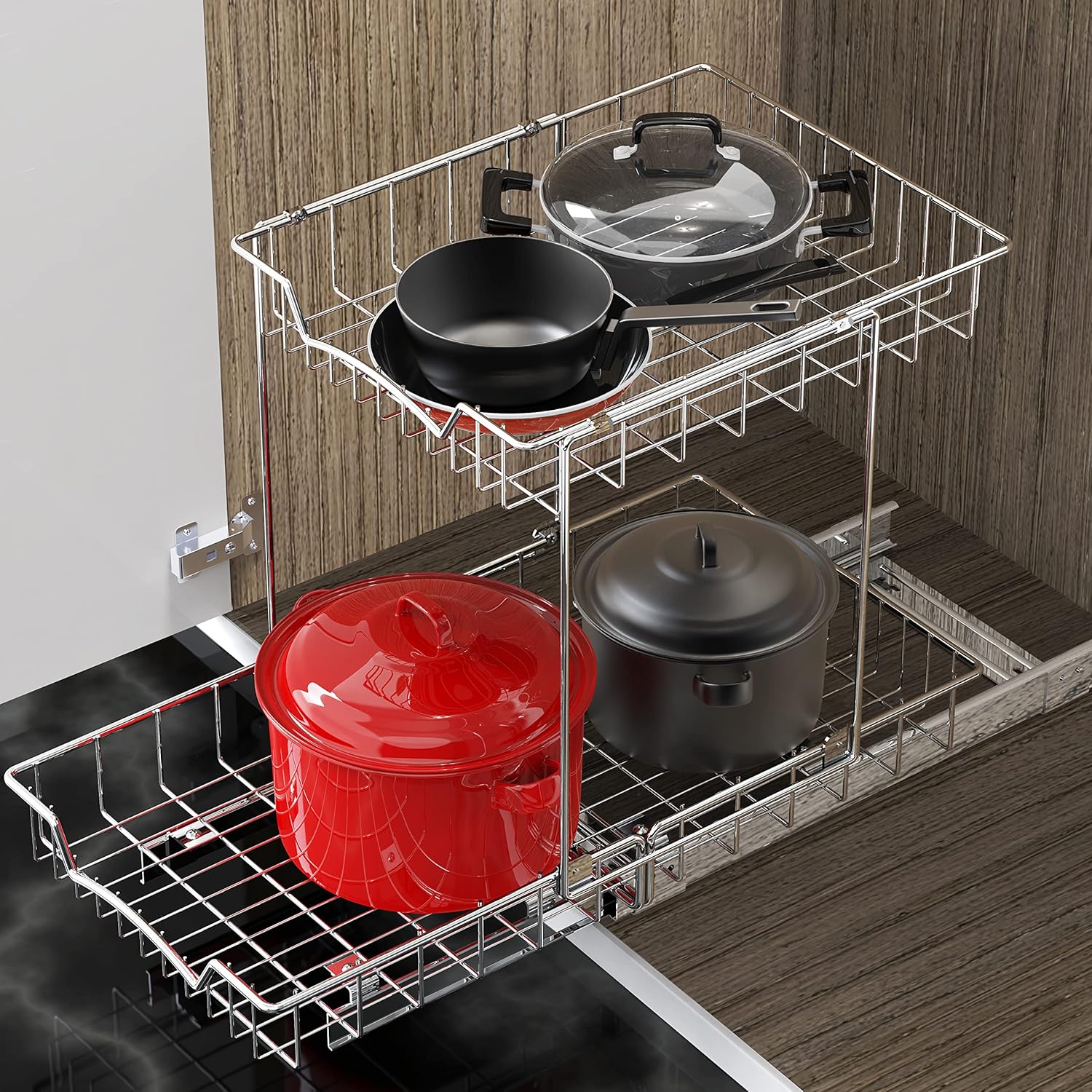 Simple Houseware 2-Tier (L+L) Organizer Pull Out Under Cabinet Sliding Shelf, Chrome4
