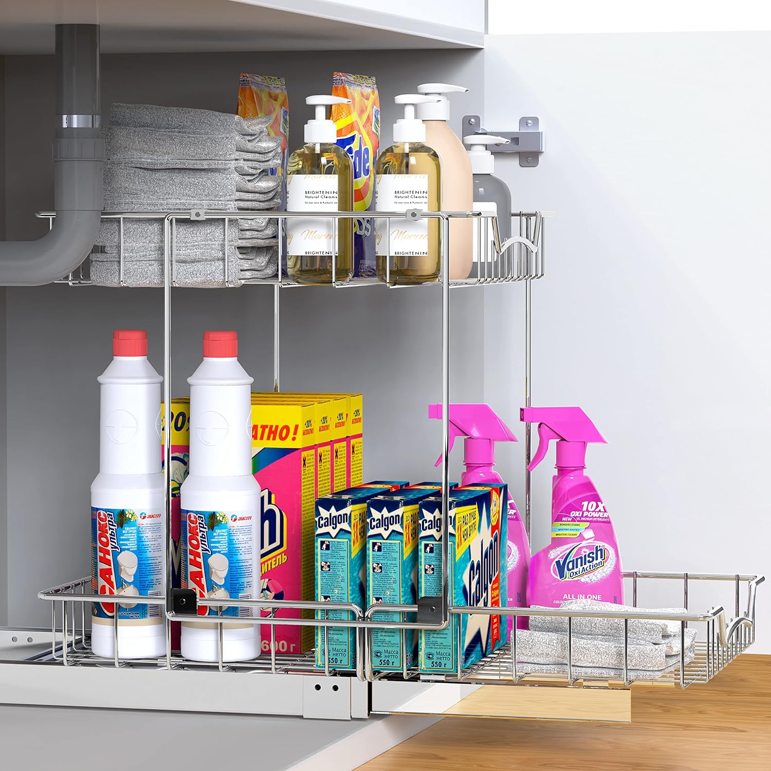 Simple Houseware 2-Tier (L+L) Organizer Pull Out Under Cabinet Sliding Shelf, Chrome7
