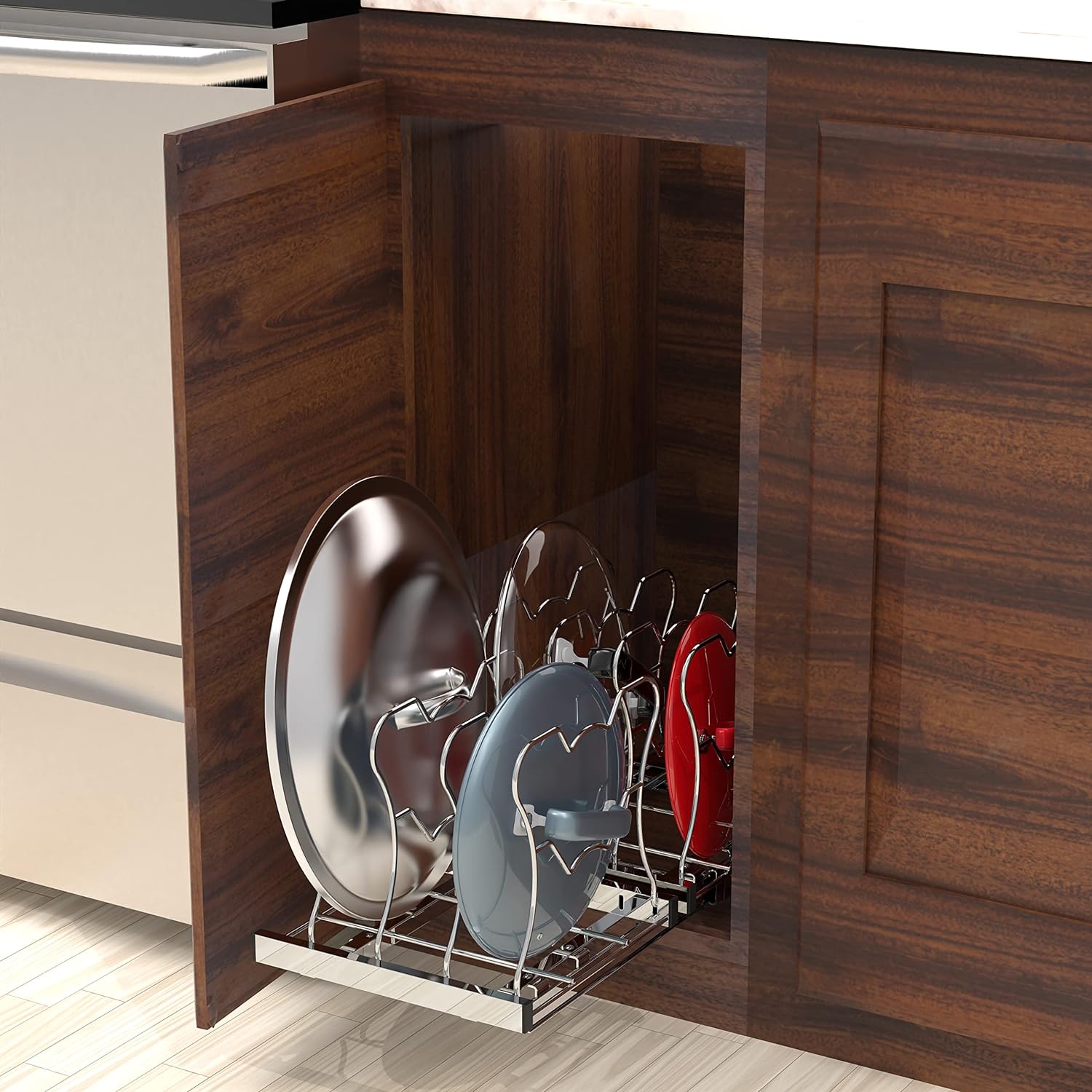 Simple Houseware Organizer Pull Out Under Cabinet Sliding Shelf for Kitchen,Bathroom, Pantry Pan and Pot Lid, Silver0
