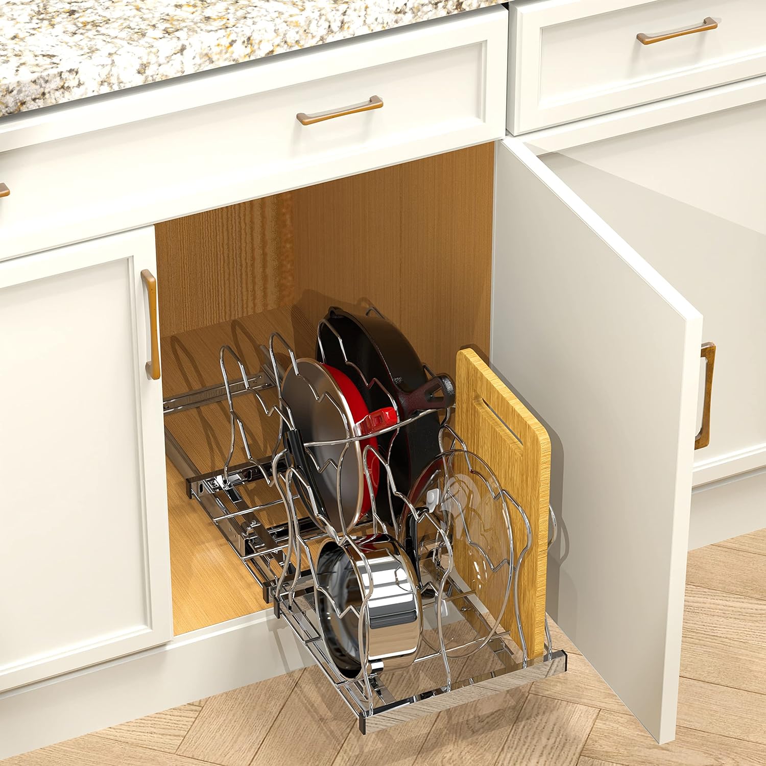 Simple Houseware Organizer Pull Out Under Cabinet Sliding Shelf for Kitchen,Bathroom, Pantry Pan and Pot Lid, Silver1