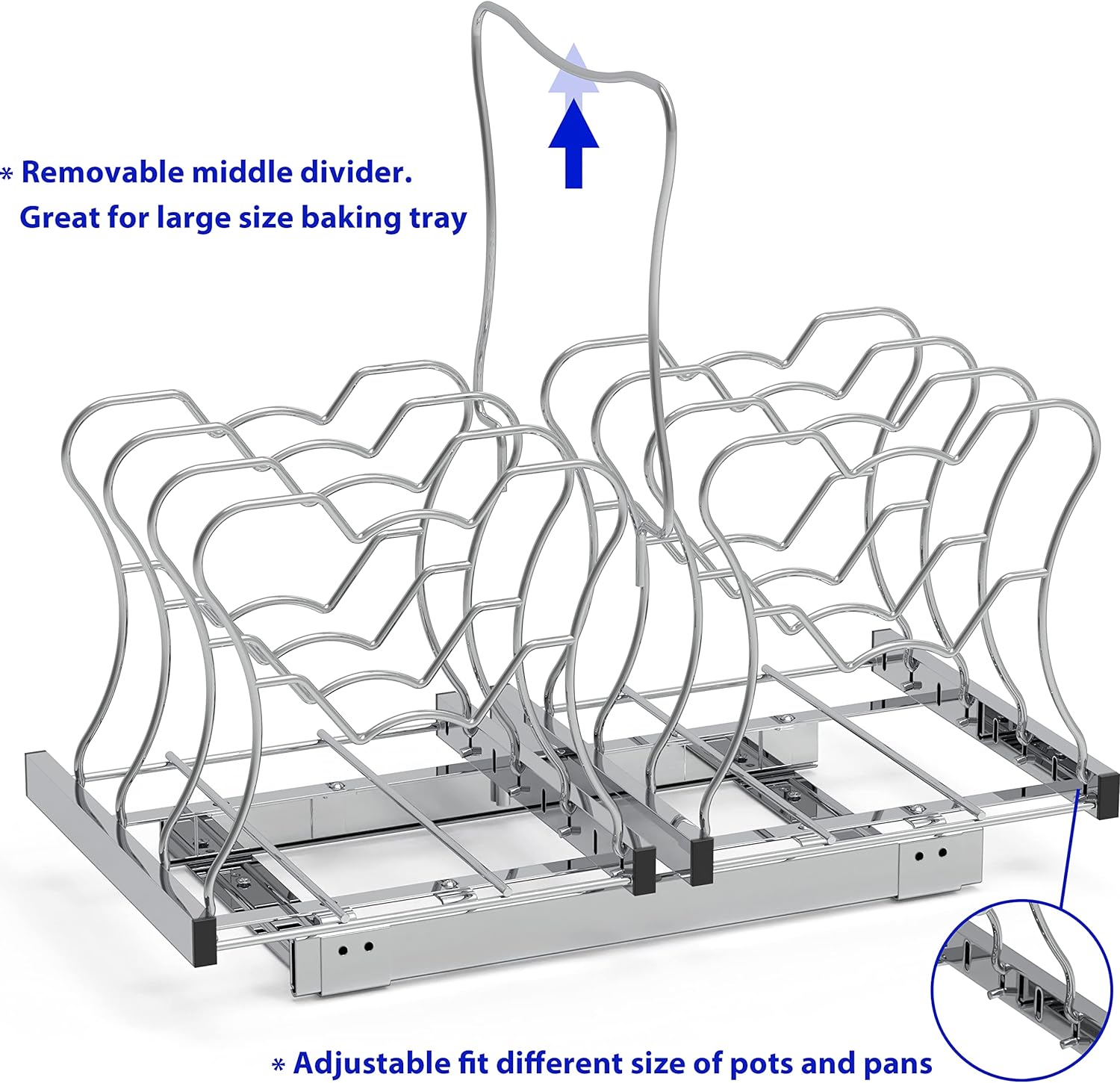 Simple Houseware Organizer Pull Out Under Cabinet Sliding Shelf for Kitchen,Bathroom, Pantry Pan and Pot Lid, Silver3