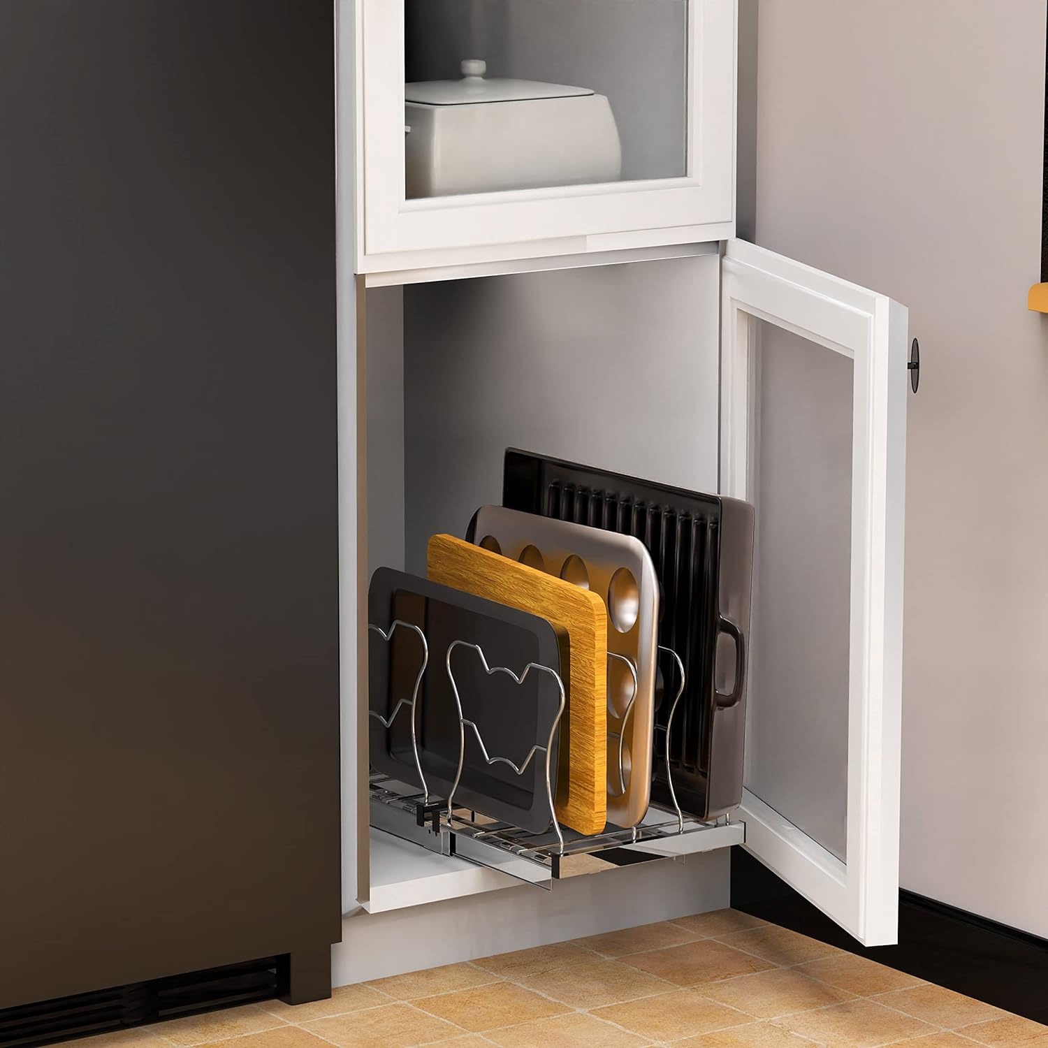 Simple Houseware Organizer Pull Out Under Cabinet Sliding Shelf for Kitchen,Bathroom, Pantry Pan and Pot Lid, Silver5