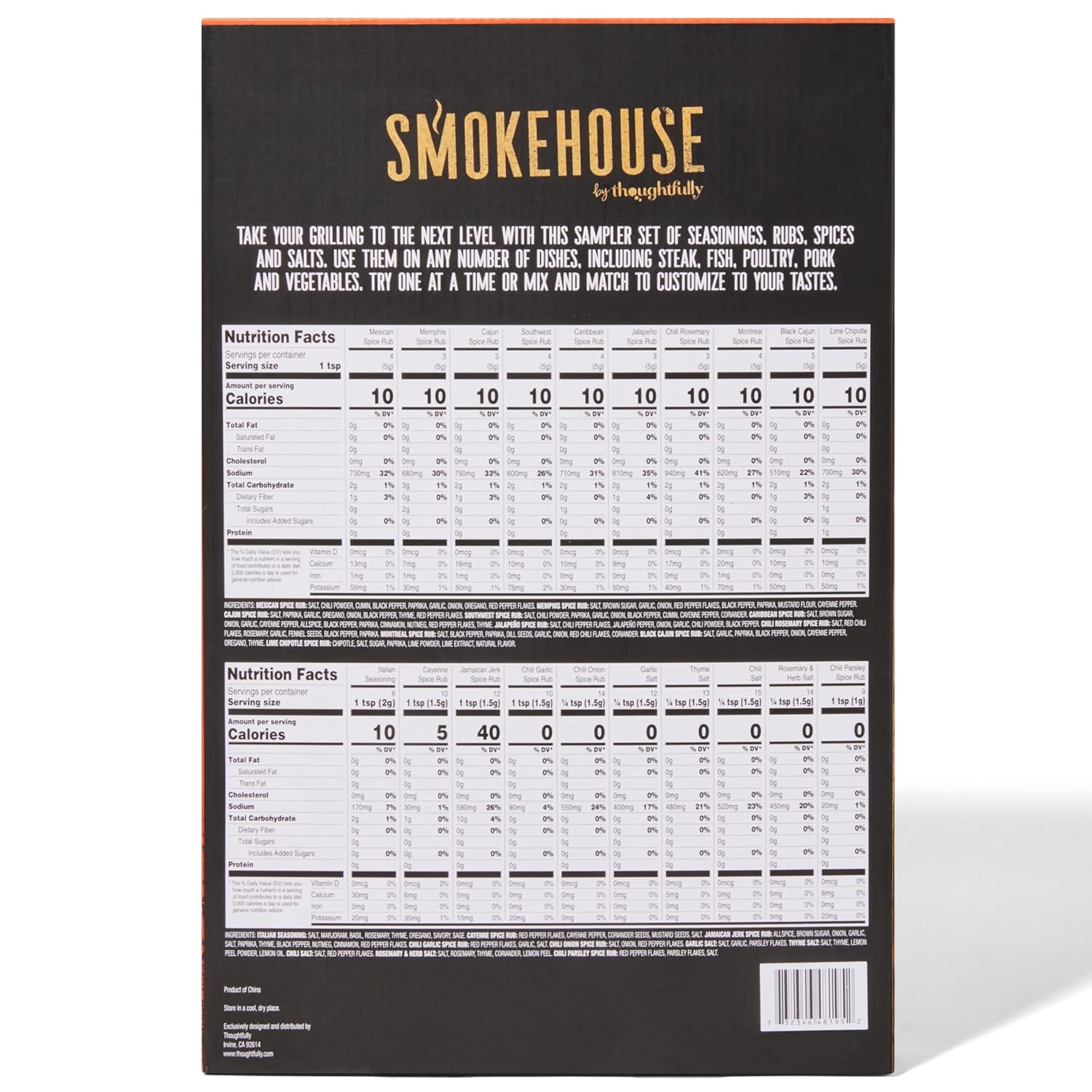 Smokehouse by Thoughtfully Ultimate Grilling Spice Set, Grill Seasoning Gift Set Flavors Include Chili Garlic, Rosemary and Herb, Lime Chipotle, Cajun Seasoning and More, Pack of 2011