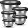 Stainless Steel Mixing Bowls with Airtight Lids Set of 5, Nesting Mixing Bowls for Kitchen, Black, Dishwasher Safe, Non-Slip, Multi-Purpose for Cooking, Baking, Prepping & Food Storage