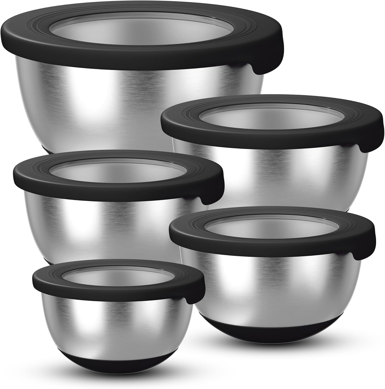 Stainless Steel Mixing Bowls with Airtight Lids Set of 5, Nesting Mixing Bowls for Kitchen, Black, Dishwasher Safe, Non-Slip, Multi-Purpose for Cooking, Baking, Prepping & Food Storage Stainless Steel Mixing Bowls with Airtight Lids Set of 5, Nesting Mixing Bowls for Kitchen, Black, Dishwasher Safe, Non-Slip, Multi-Purpose for Cooking, Baking, Prepping & Food Storage