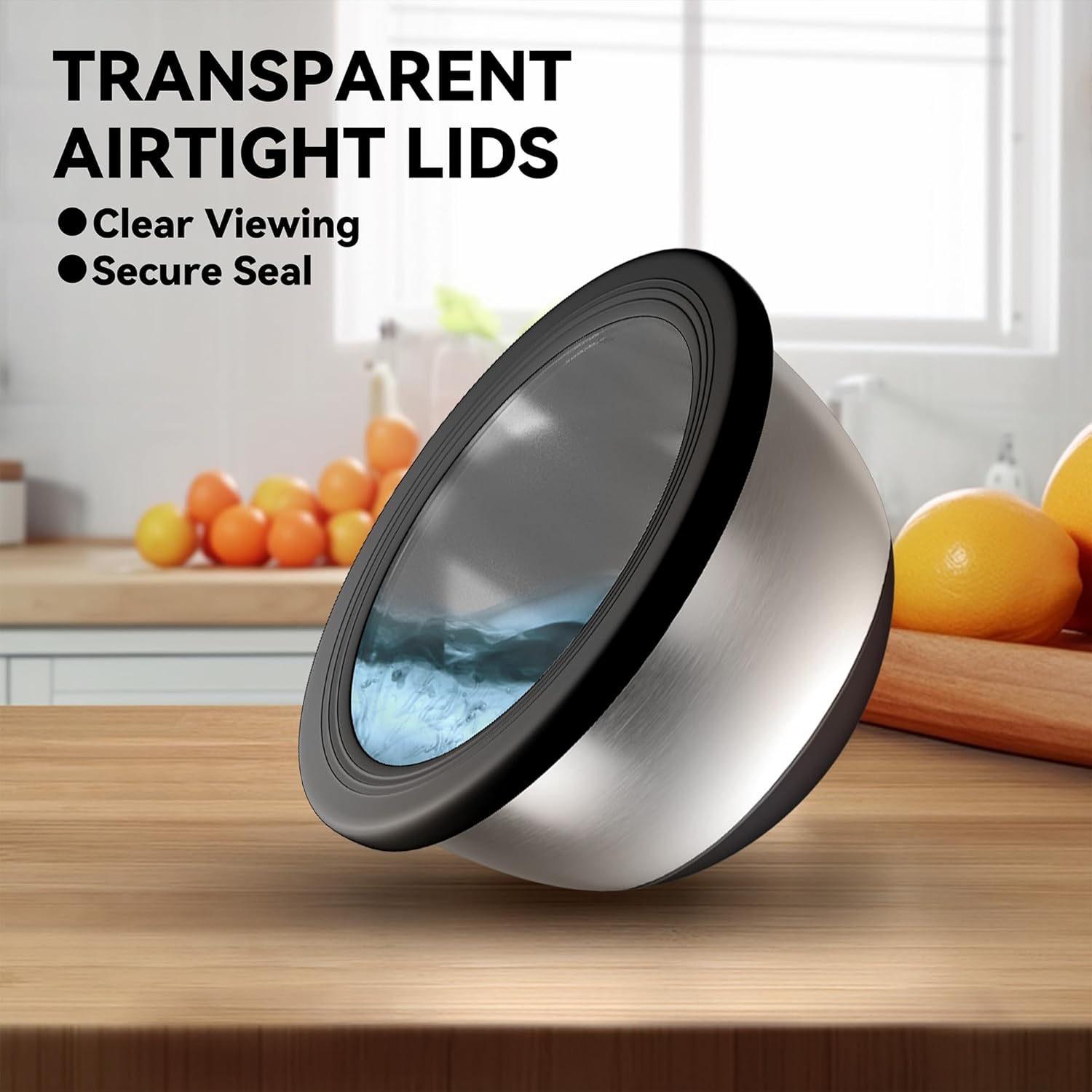 Stainless Steel Mixing Bowls with Airtight Lids Set of 5, Nesting Mixing Bowls for Kitchen, Black, Dishwasher Safe, Non-Slip, Multi-Purpose for Cooking, Baking, Prepping & Food Storage3