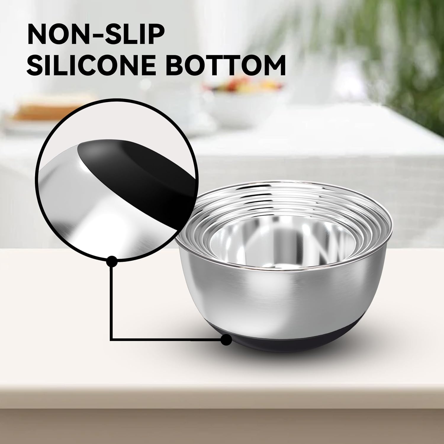 Stainless Steel Mixing Bowls with Airtight Lids Set of 5, Nesting Mixing Bowls for Kitchen, Black, Dishwasher Safe, Non-Slip, Multi-Purpose for Cooking, Baking, Prepping & Food Storage6