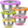 Stainless Steel Mixing Bowls with Airtight Lids Set of 5, Nesting Mixing Bowls for Kitchen, Dishwasher Safe, Non-Slip, Multi-Purpose for Cooking, Baking, Prepping & Food Storage, Multicolor