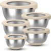 Stainless Steel Mixing Bowls with Airtight Lids Set of 5, Nesting Mixing Bowls for Kitchen, Khaki, Dishwasher Safe, Non-Slip, Multi-Purpose for Cooking, Baking, Prepping & Food Storage