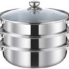 Steamer Pot for Cooking 11 inch, Steamer Pots 3-tier Multipurpose Stainless Steel Steam Pot Cookware with Handle for Vegetable