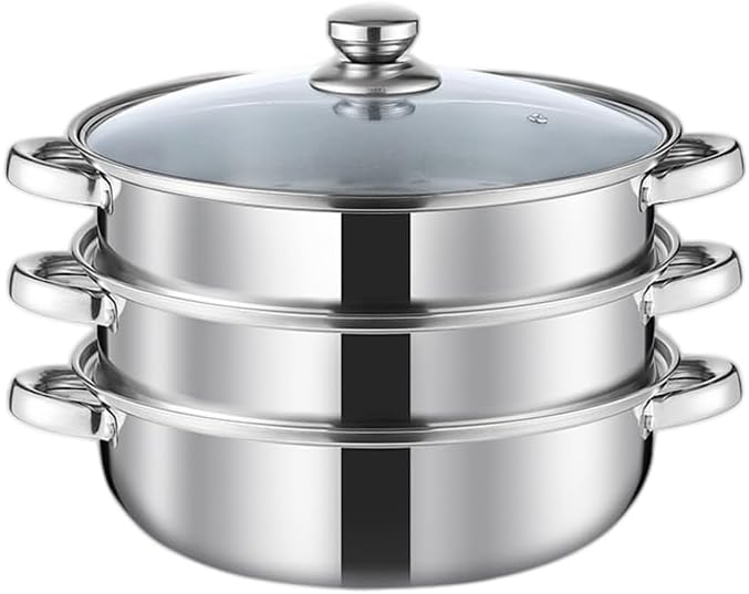 Steamer Pot for Cooking 11 inch, Steamer Pots 3-tier Multipurpose Stainless Steel Steam Pot Cookware with Handle for Vegetable Steamer Pot for Cooking 11 inch, Steamer Pots 3-tier Multipurpose Stainless Steel Steam Pot Cookware with Handle for Vegetable