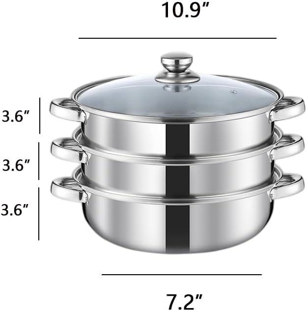 Steamer Pot for Cooking 11 inch, Steamer Pots 3-tier Multipurpose Stainless Steel Steam Pot Cookware with Handle for Vegetable1