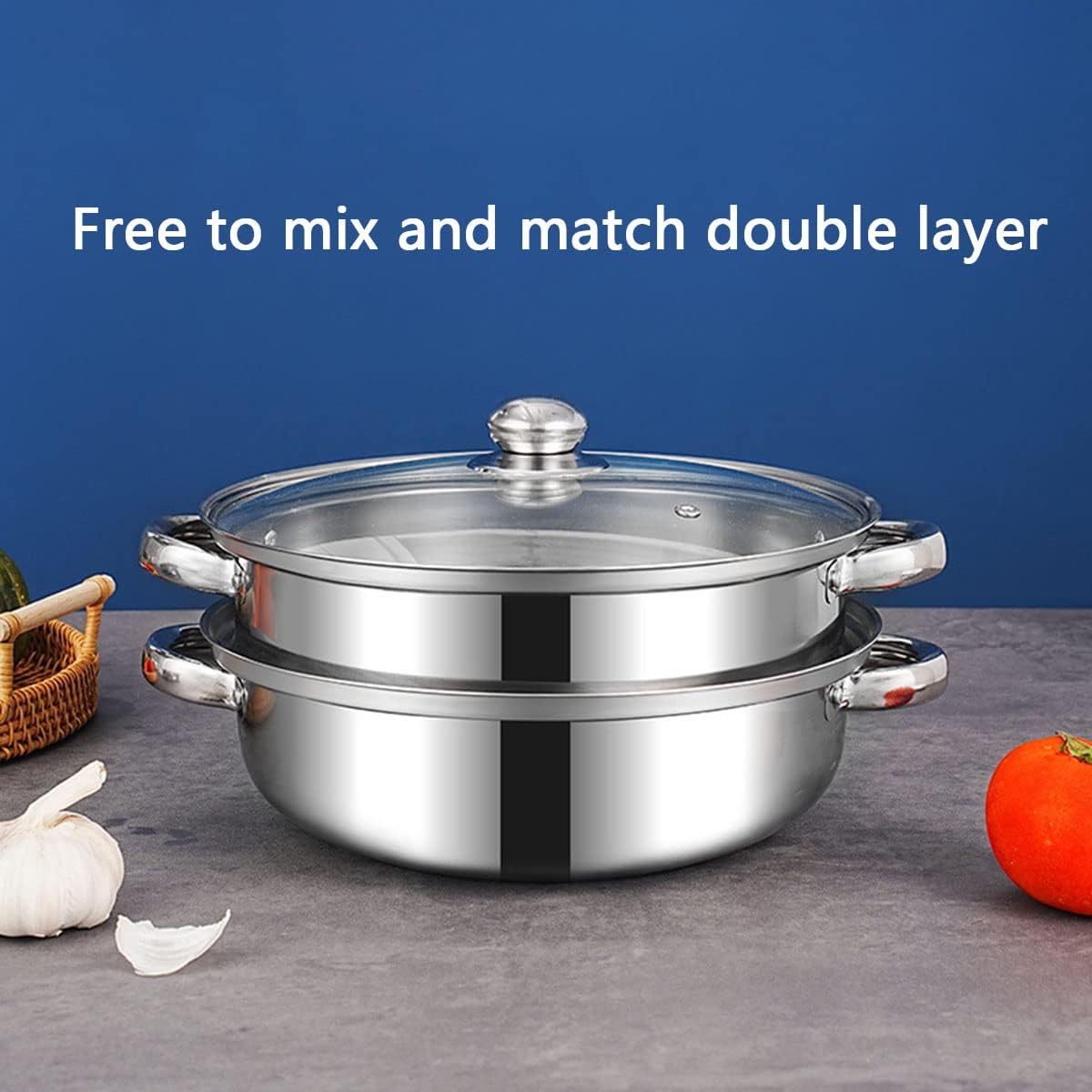 Steamer Pot for Cooking 11 inch, Steamer Pots 3-tier Multipurpose Stainless Steel Steam Pot Cookware with Handle for Vegetable6