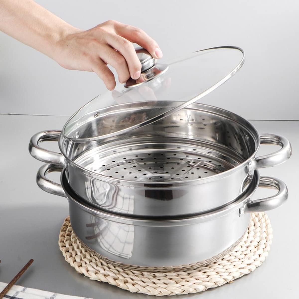 Steamer Pot for Cooking 11.9 inch Steamer Pot Upgrade Capacity, 2-tier Multipurpose 18 8 Stainless Steel Steam Pot Cookware with Lid for Vegetable, Dumpling, Stock, Sauce, Food4