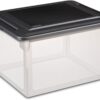Sterilite File Box, Stackable Storage Bin with Lid, Organize Receipts, Bills, Taxes, and Papers in the Home, Office, Clear Base with Black Lid, 8-Pack