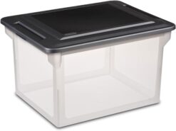 Sterilite File Box, Stackable Storage Bin with Lid, Organize Receipts, Bills, Taxes, and Papers in the Home, Office, Clear Base with Black Lid, 8-Pack