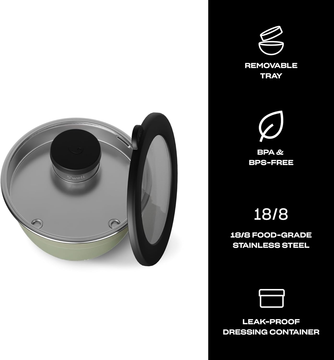 S'well Stainless Steel Salad Bowl Kit 64oz, Mountain Sage, Comes with 2oz Mini Canister and Removable Tray for Organization, Leakproof, Easy to Clean, Dishwasher Safe4