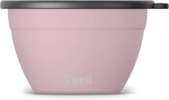 S'well Stainless Steel Salad Bowl Kit 64oz, Pink Topaz, Comes with 2oz Mini Canister and Removable Tray for Organization, Leakproof, Easy to Clean, Dishwasher Safe