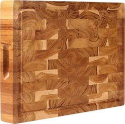 Teak Wooden Cutting Board (17x13x1.5in) End Grain Cutting Board, Butcher Block, Chopping Board - Reversible Multipurpose For Kitchen with Juice Groove & Inner Handles with Gift Box Included