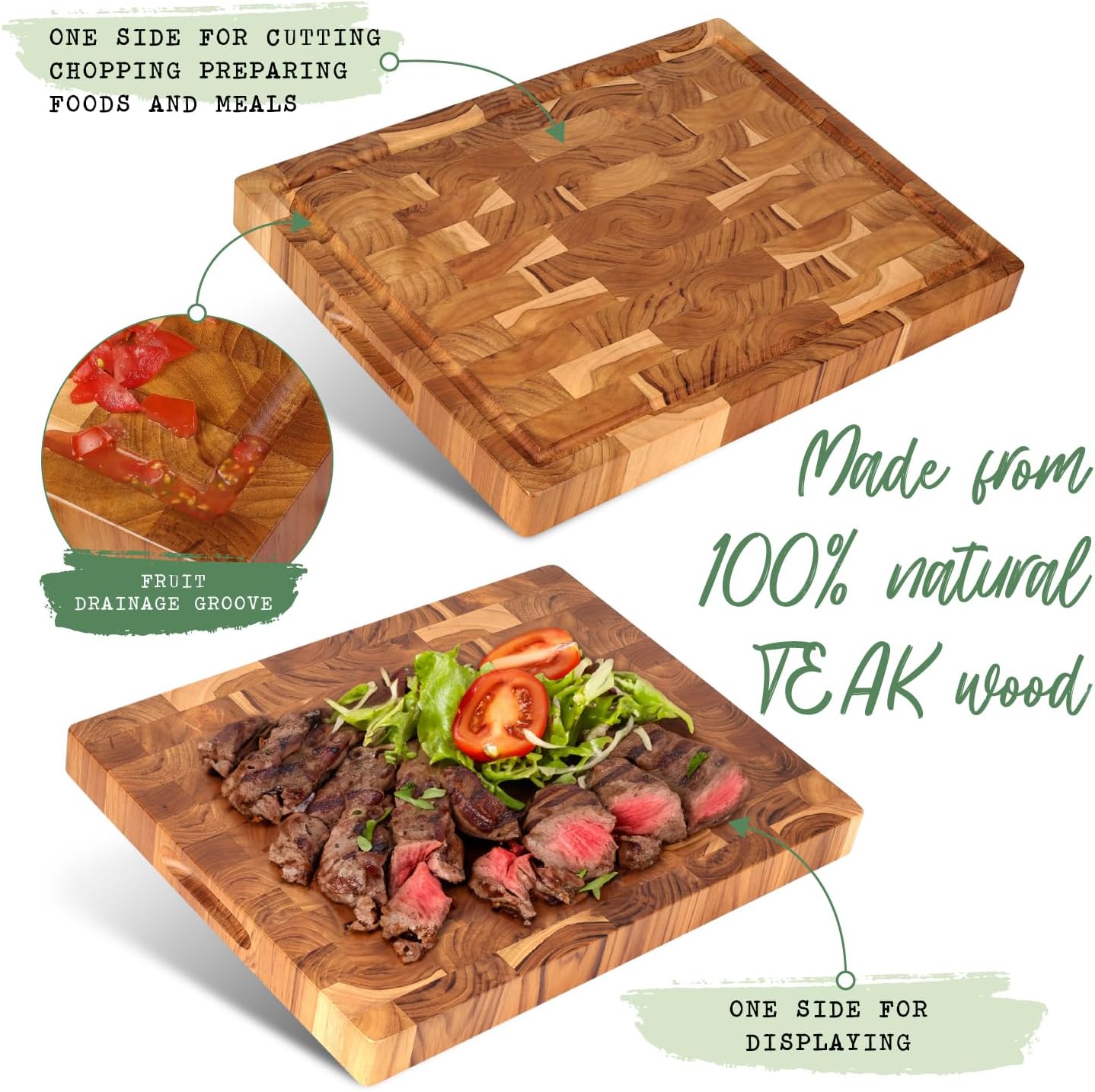 Teak Wooden Cutting Board (17x13x1.5in) End Grain Cutting Board, Butcher Block, Chopping Board - Reversible Multipurpose For Kitchen with Juice Groove & Inner Handles with Gift Box Included7