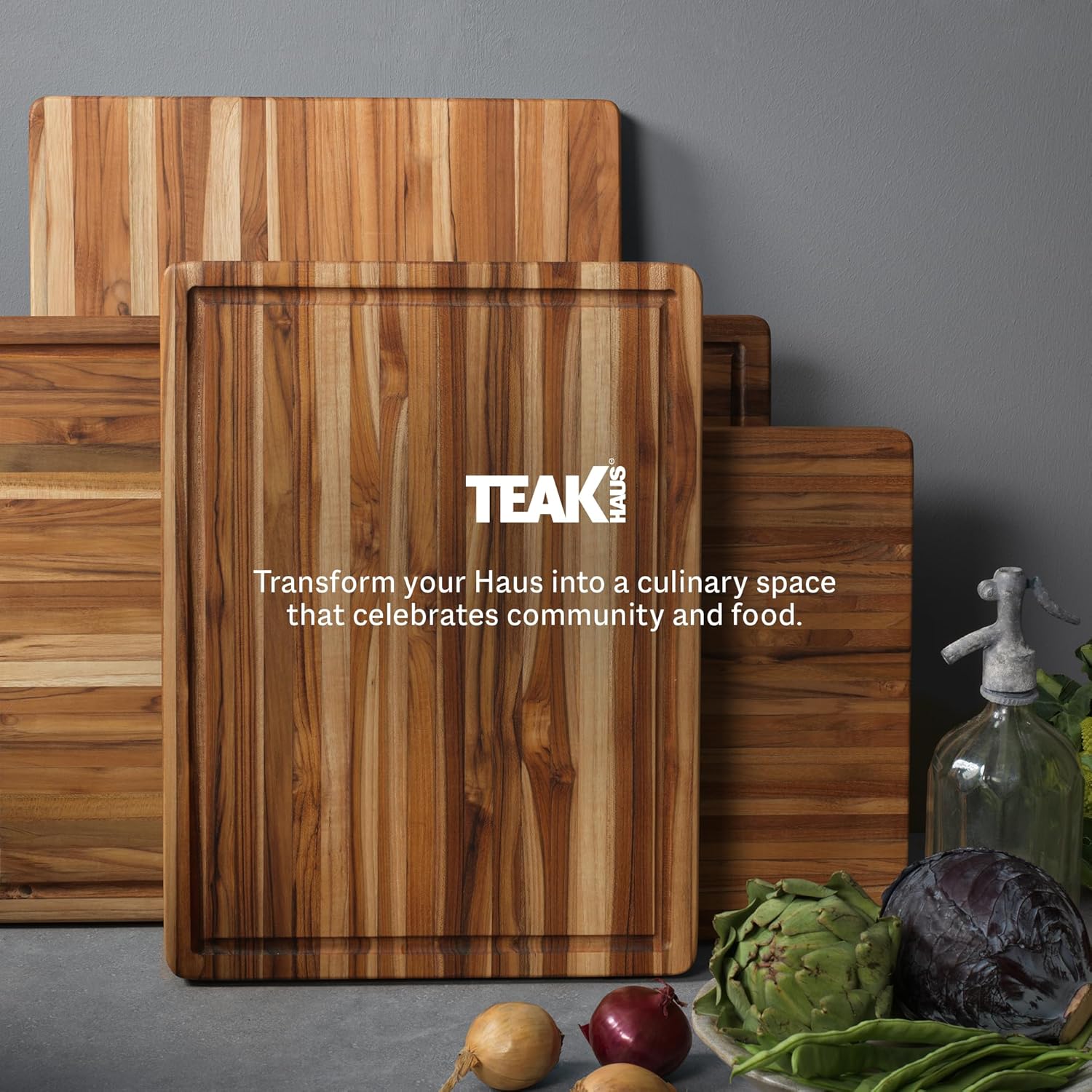 Teakhaus Carving Board - Extra Large (XL) Wood Cutting Board with Juice Groove and Grip Handles - Reversible Teak Edge Grain Wood - Knife Friendly - FSC Certified-