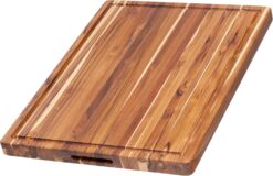 Teakhaus Carving Board - Extra Large (XL) Wood Cutting Board with Juice Groove and Grip Handles - Reversible Teak Edge Grain Wood - Knife Friendly - FSC Certified