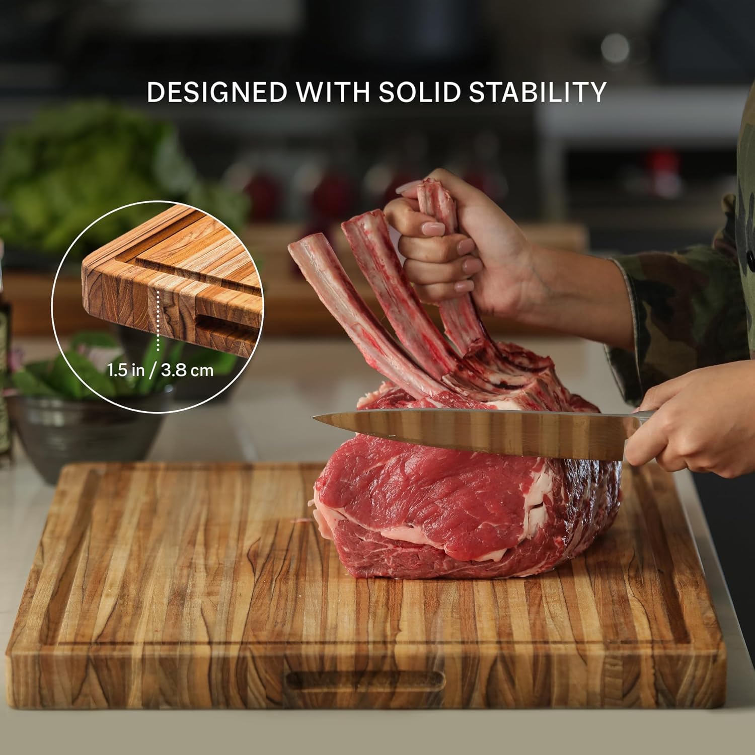 Teakhaus Carving Board - Extra Large (XL) Wood Cutting Board with Juice Groove and Grip Handles - Reversible Teak Edge Grain Wood - Knife Friendly - FSC Certified6